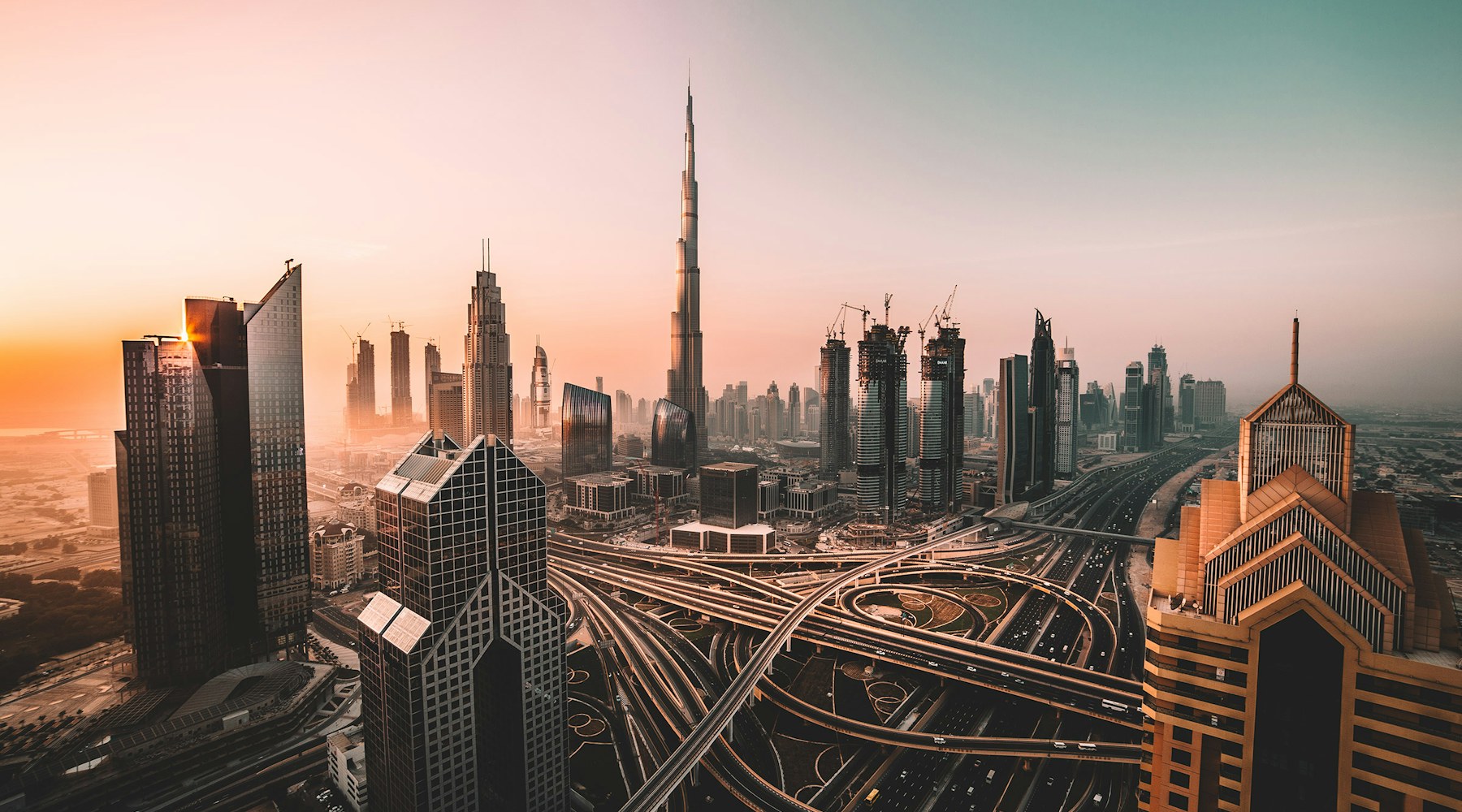 Dubai skyline at sunrise